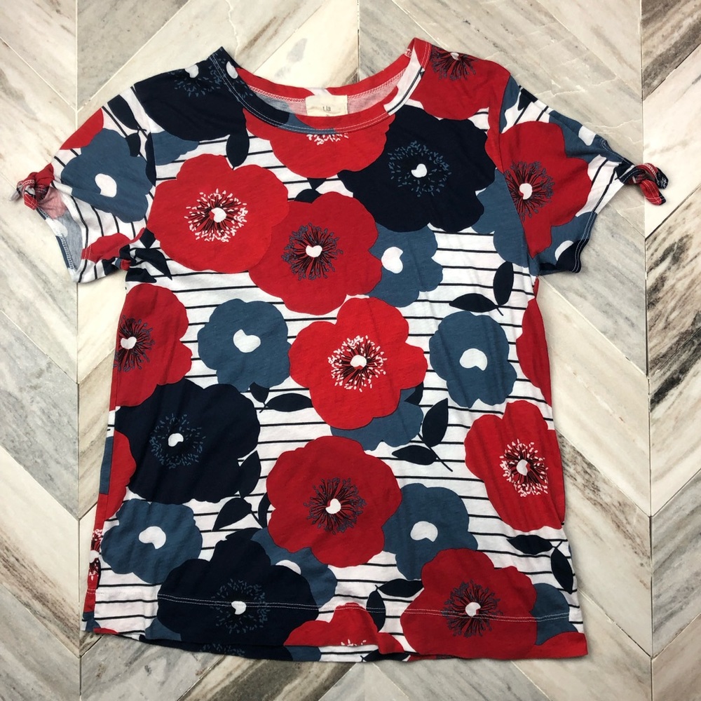 Anthropologie t.la Floral Striped Blossom Tie Top